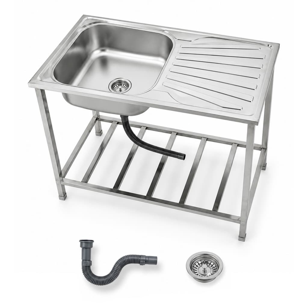 Pia Industrial 100x50 Cuba Esquerda Área Externa Lavanderia Cozinha Profissional Prata Inox Brinovar