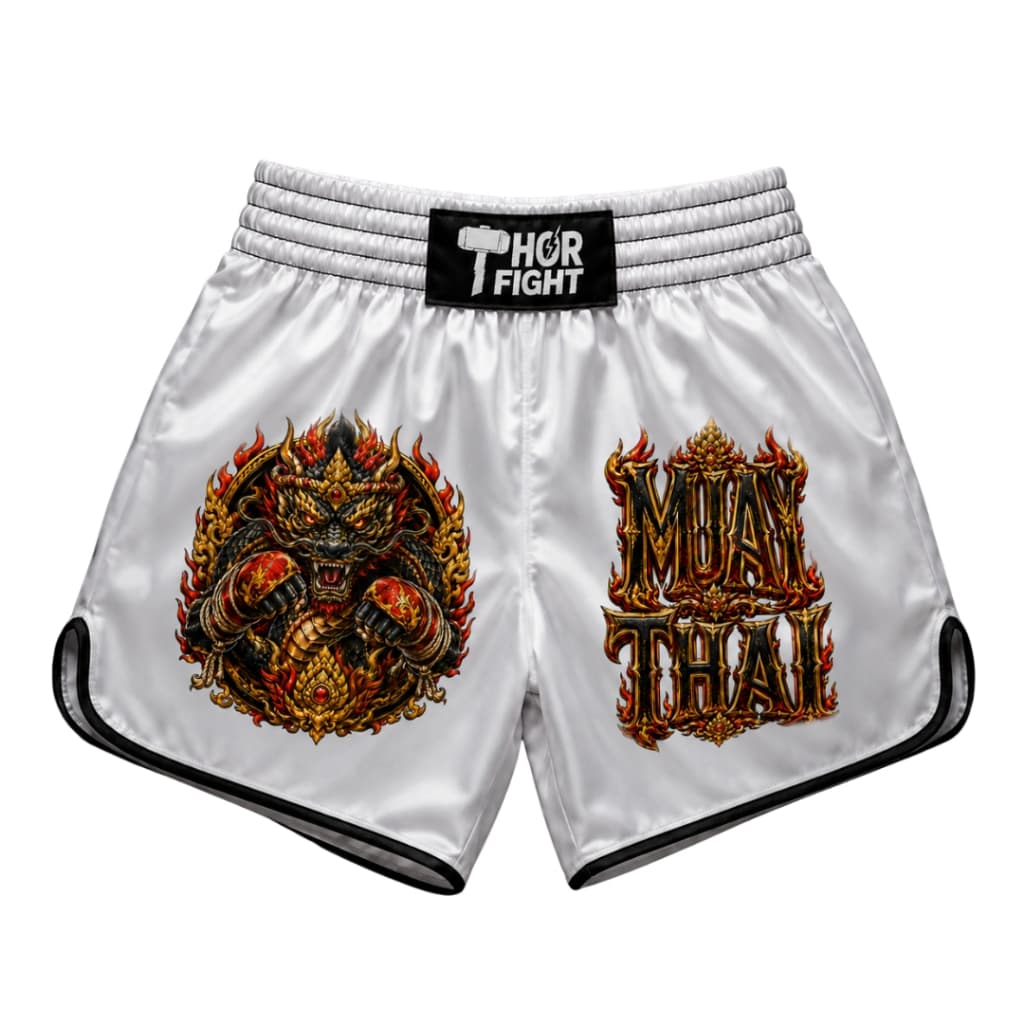 Short Muay Thai Branco Dragon Flame Premium Treino Luta Artes Marciais Envio Imediato
