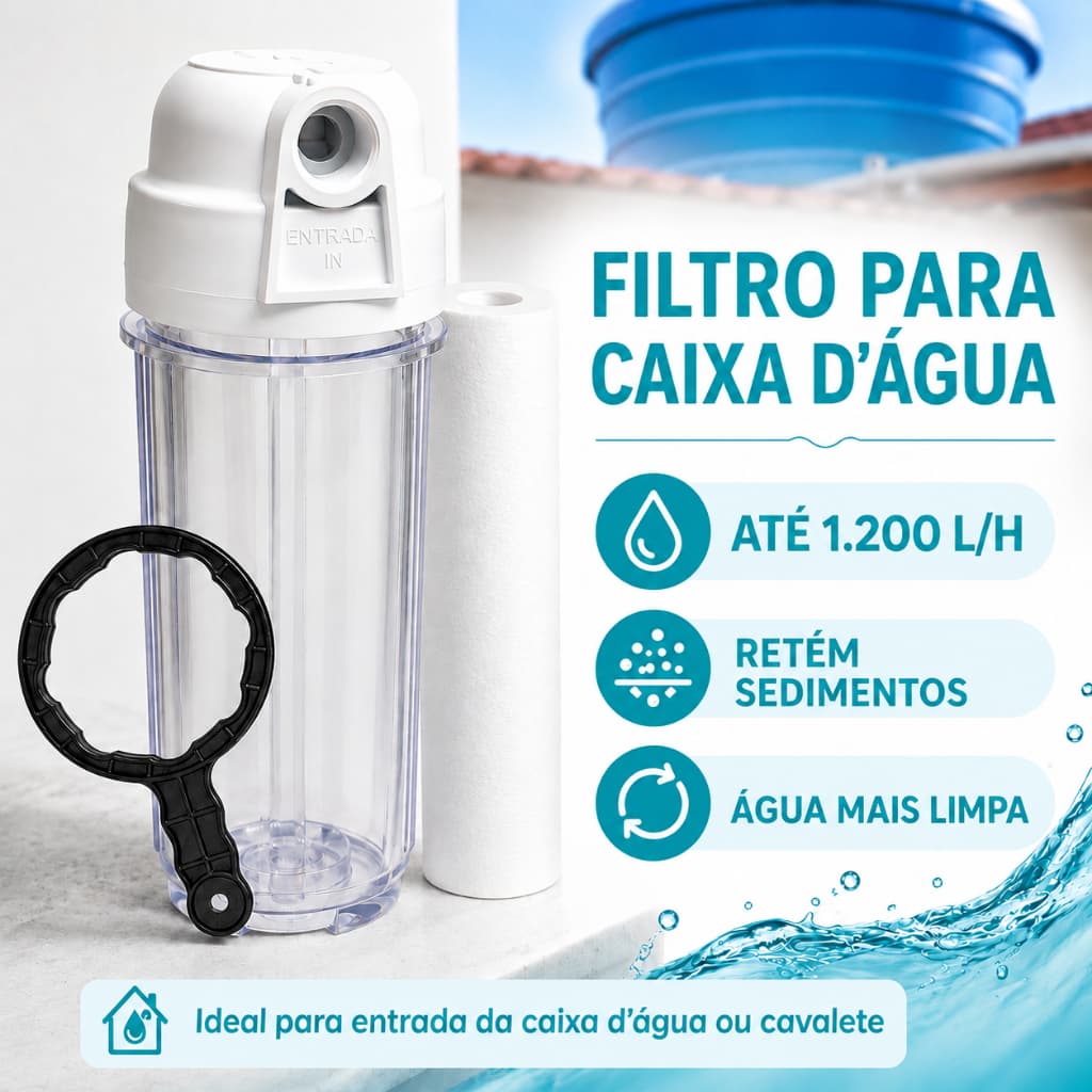 Filtro Água Caixa D'Água Cavalete 1200L/h Transparente