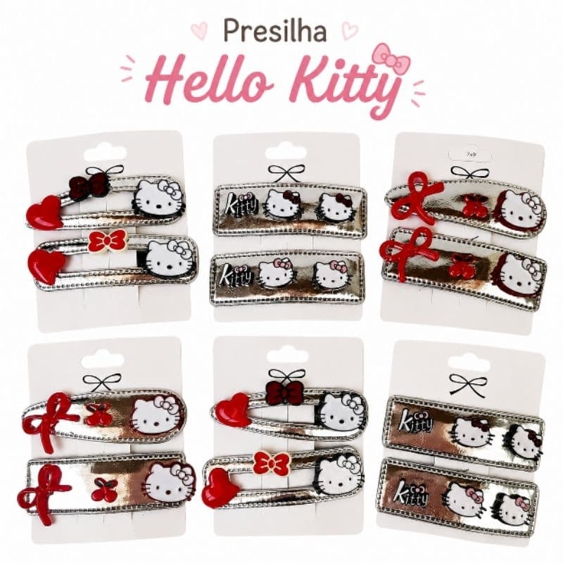 Presilha de Cabelo Hello Kitty Infantil Kit 2 Unidades Fofa Decorada