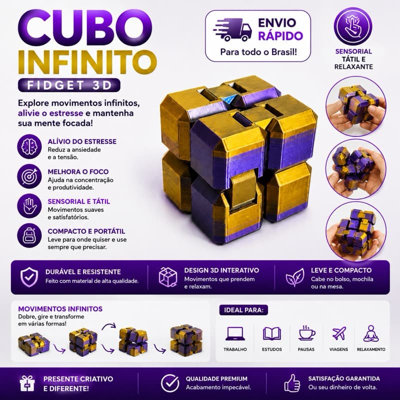 Cubo Infinito Fidget 3D Antiestresse Sensorial