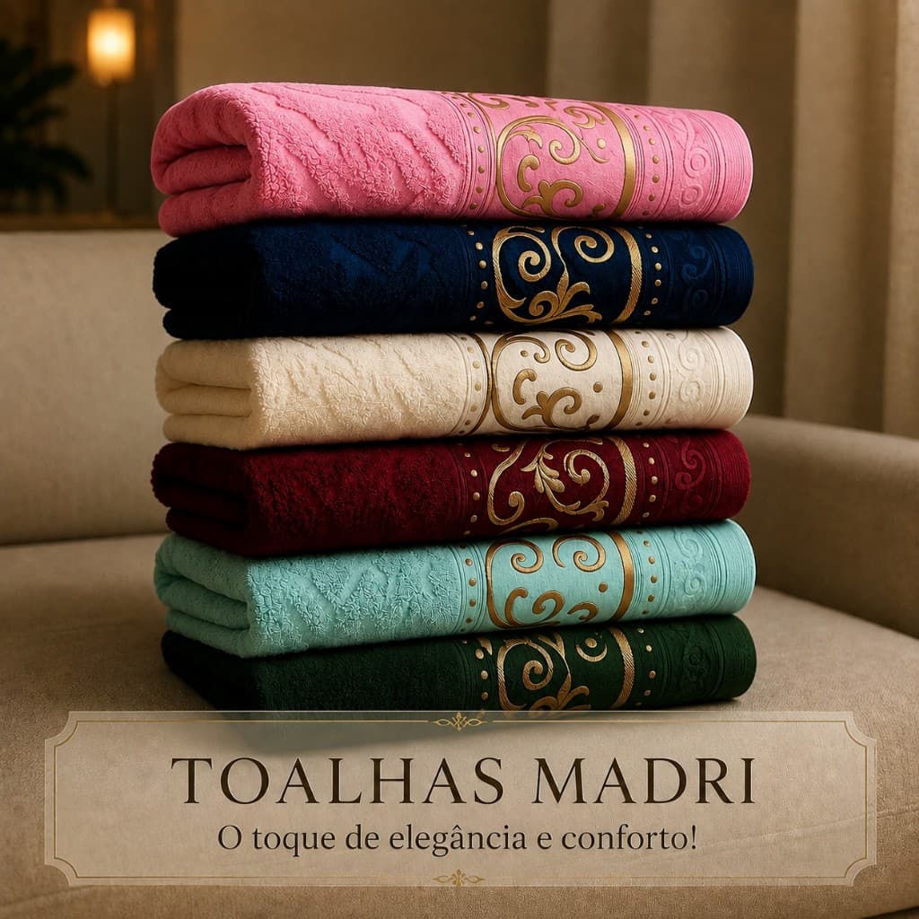 Kit 4 Toalhas de Banho Madri Elegante Alta Maciez 100% Algodão Secagem Rápida