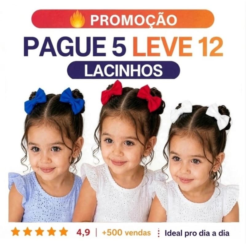 🎀 Kit 5 Pares Receba 12 Lacinhos Infantis Boutique | Presilha Bico de Pato | Xuxinhas l Promoção