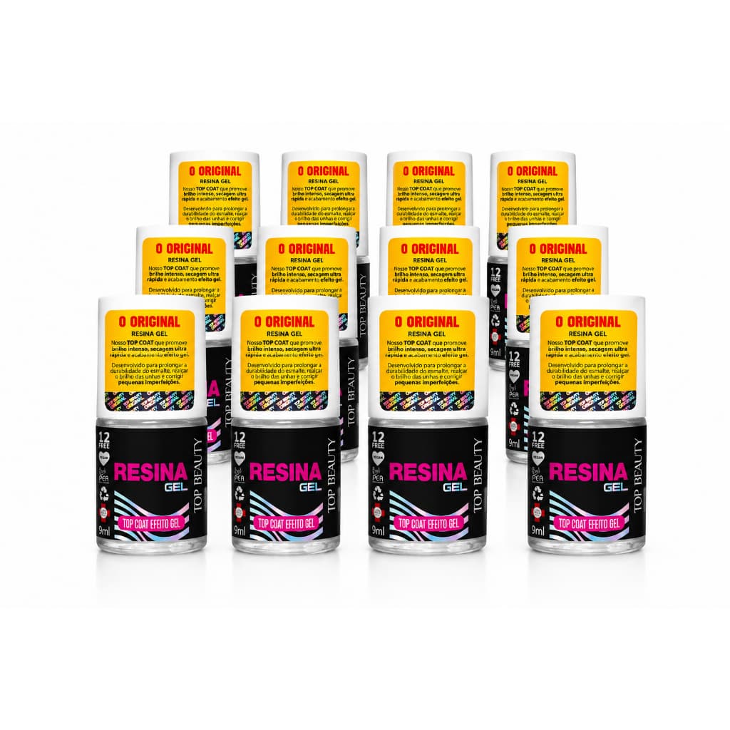 Kit com 12 Bases Resina Gel Top Coat Efeito Gel Linha Sos Unhas Top Beauty