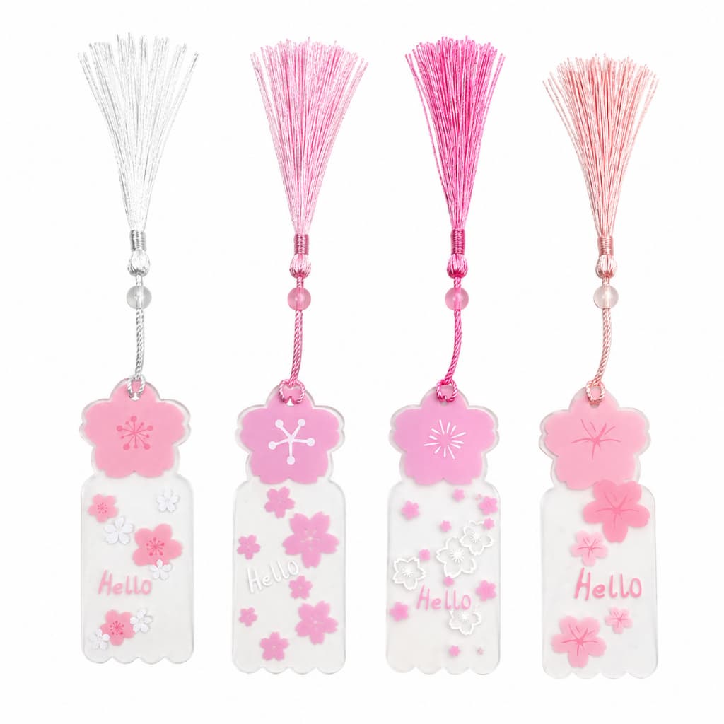 Marcador de Página Flor Rosa Sakura Com Cordão e Pingente