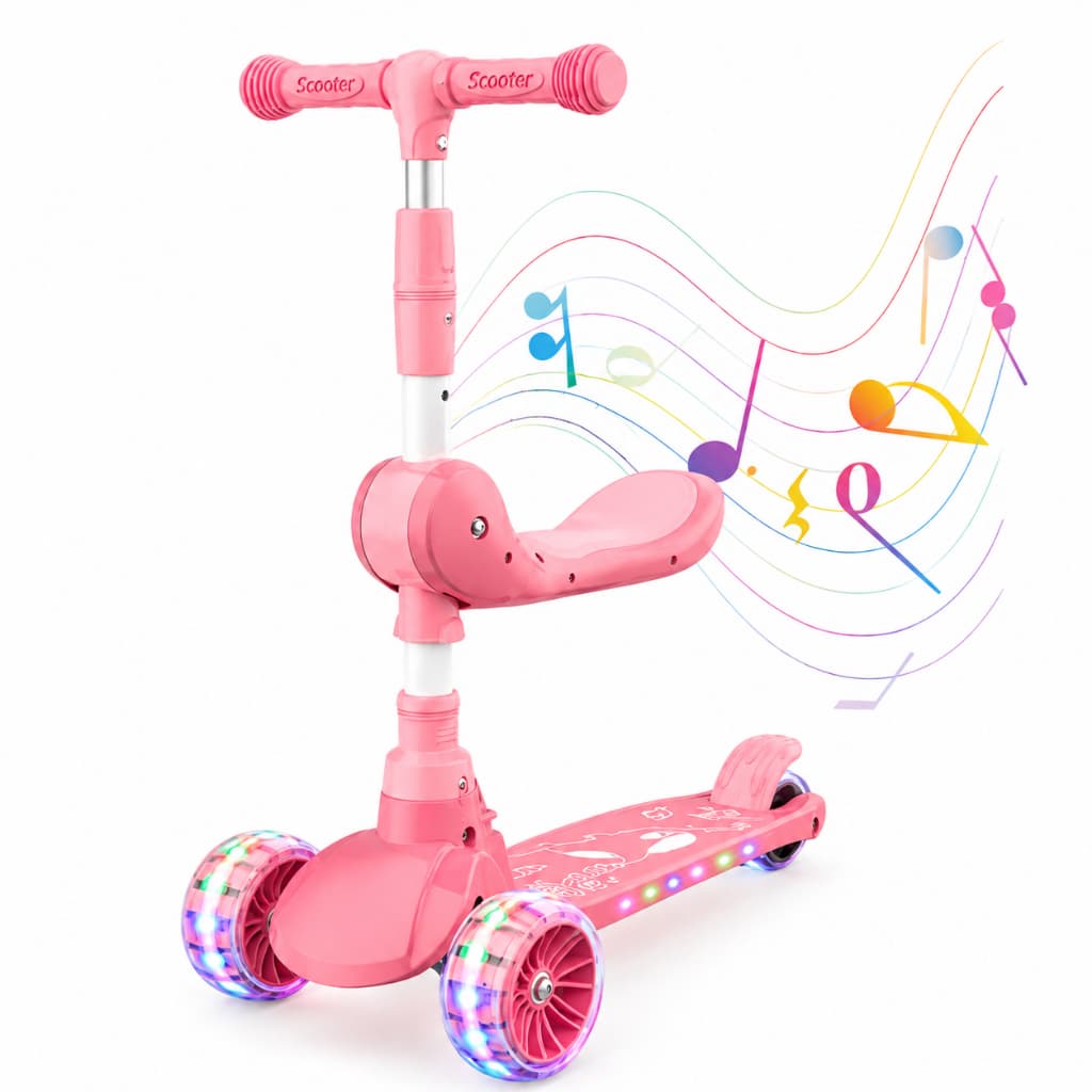 Patinete Infantil 3 rodas 2 em 1 scooter dobrável com Led  até 60Kg Rosa
