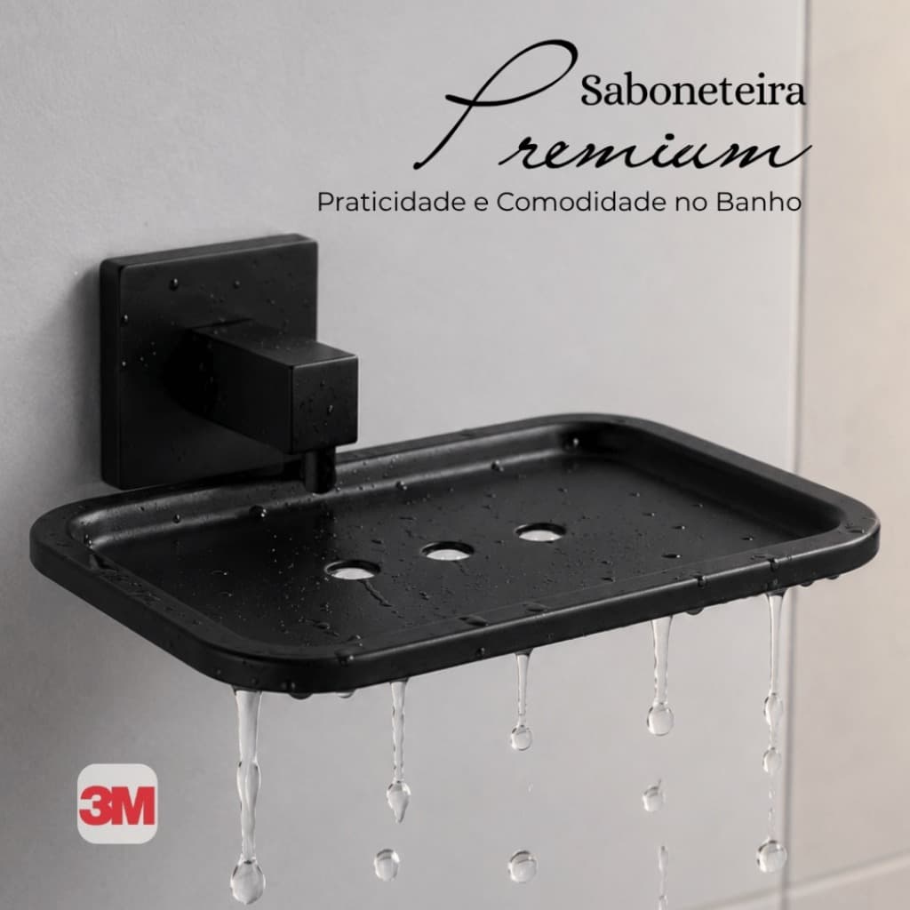 Saboneteira Inox para Banheiro Luxo Parede Porta Sabonete Suporte Fixação Adesivo 3M Prata Preta