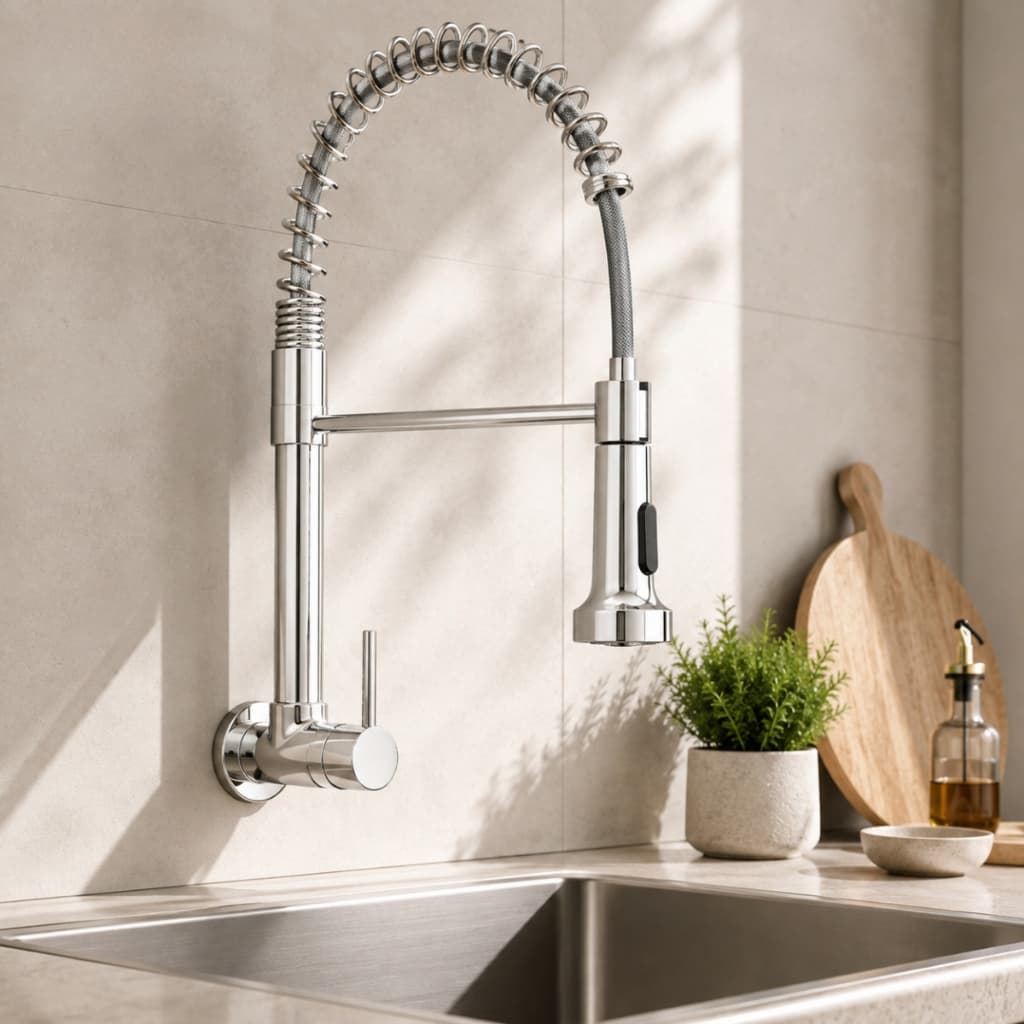 Torneira Gourmet De Parede Cozinha Flexível Inox ABS Cromada Preta