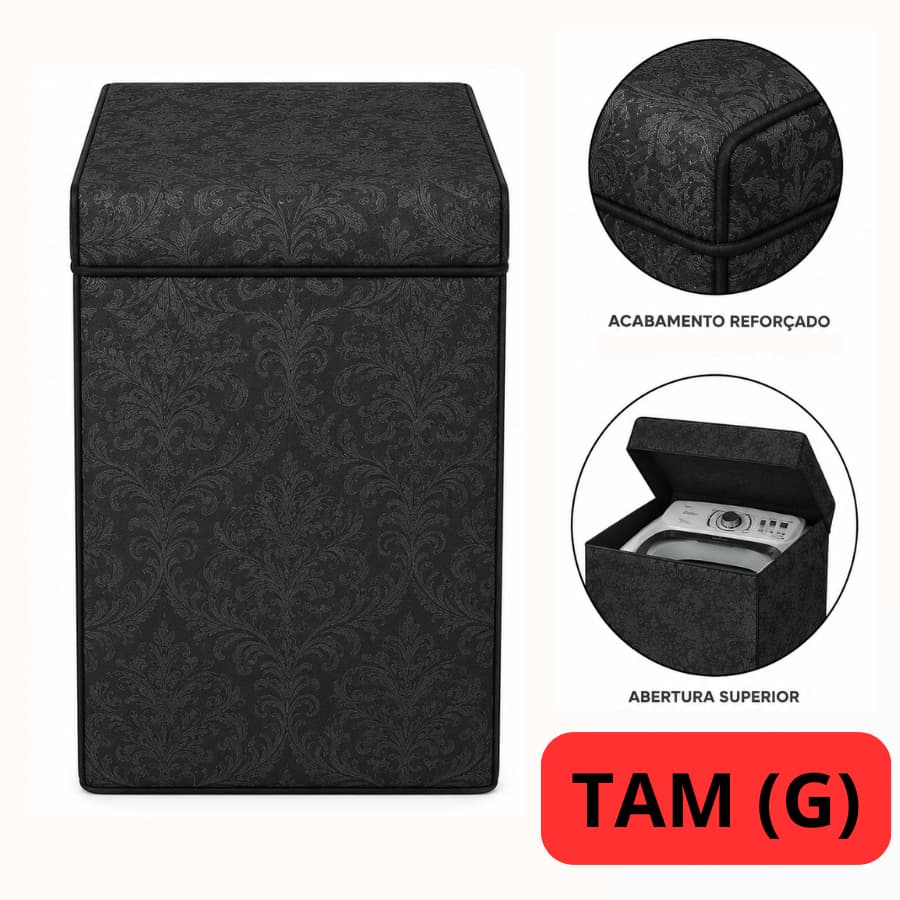 Capa Máquina de Lavar Preta 6kg a 17kg Impermeável Flanelada Reforçada Tamanho G