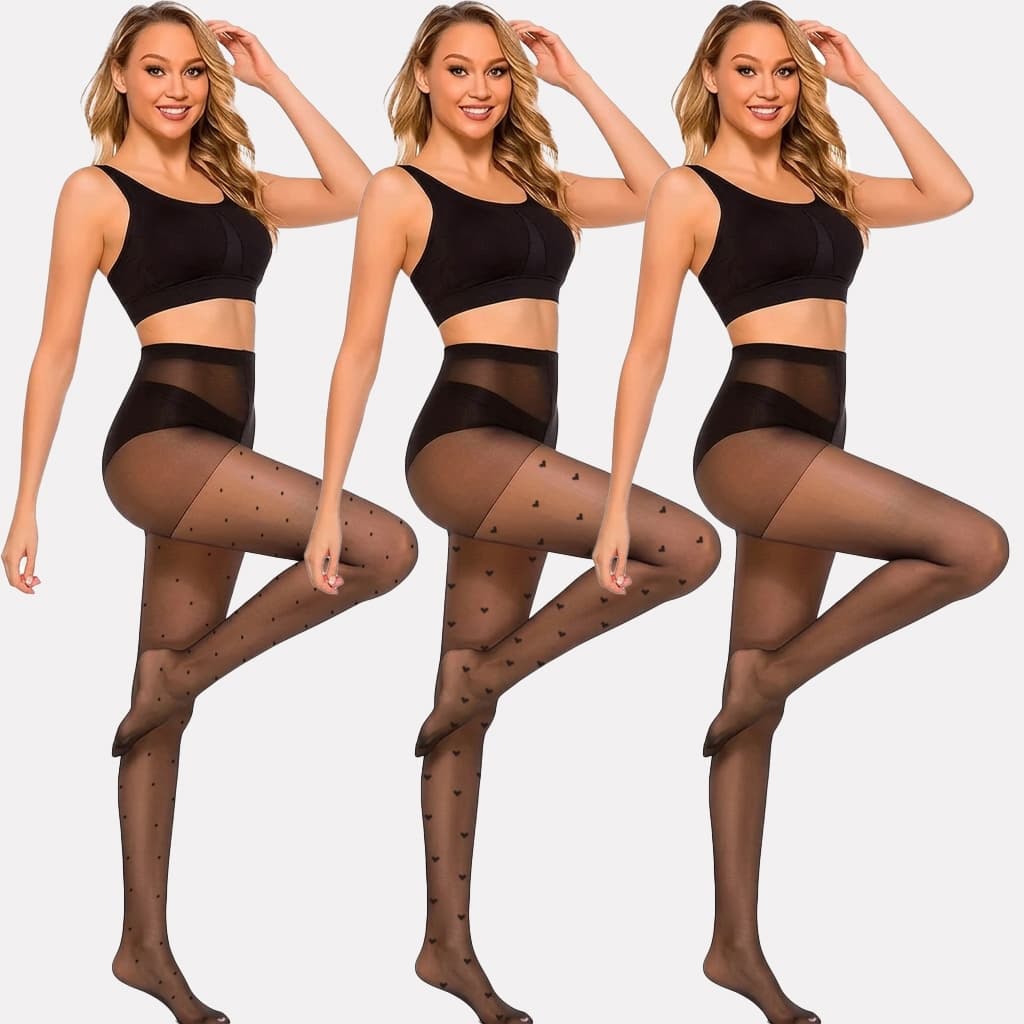 Kit 3 Meia Calça Fina Feminina Estampa Bolinha Coração, Lisa