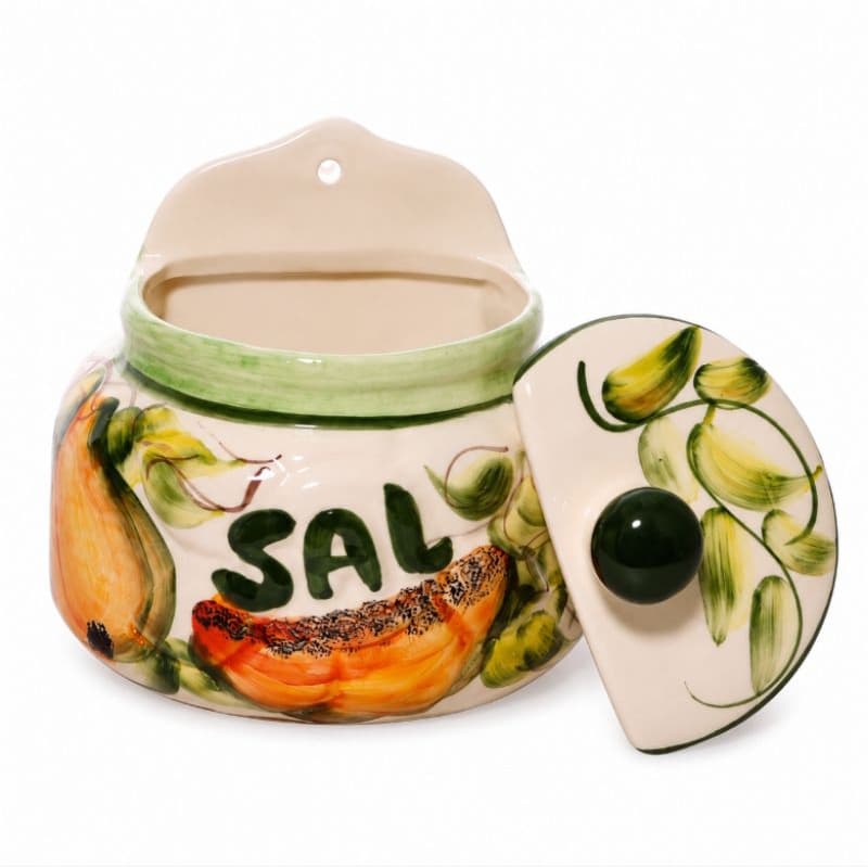 Saleiro Porta Sal Com Tampa em Porcelana  Pintado a Mão Esmaltado