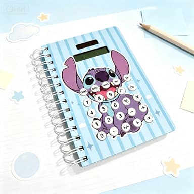Caderno Espiral Tema Stitch com Calculadora, caderno listrado, excelente presente para adolescentes na volta às aulas