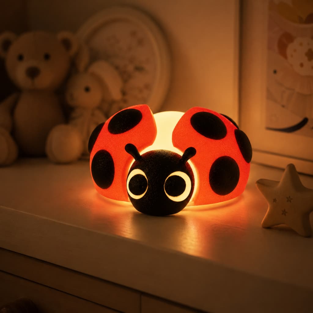 Abajur Infantil Luminária Joaninha LED Decoração Luz Noturna Suave Para Dormir