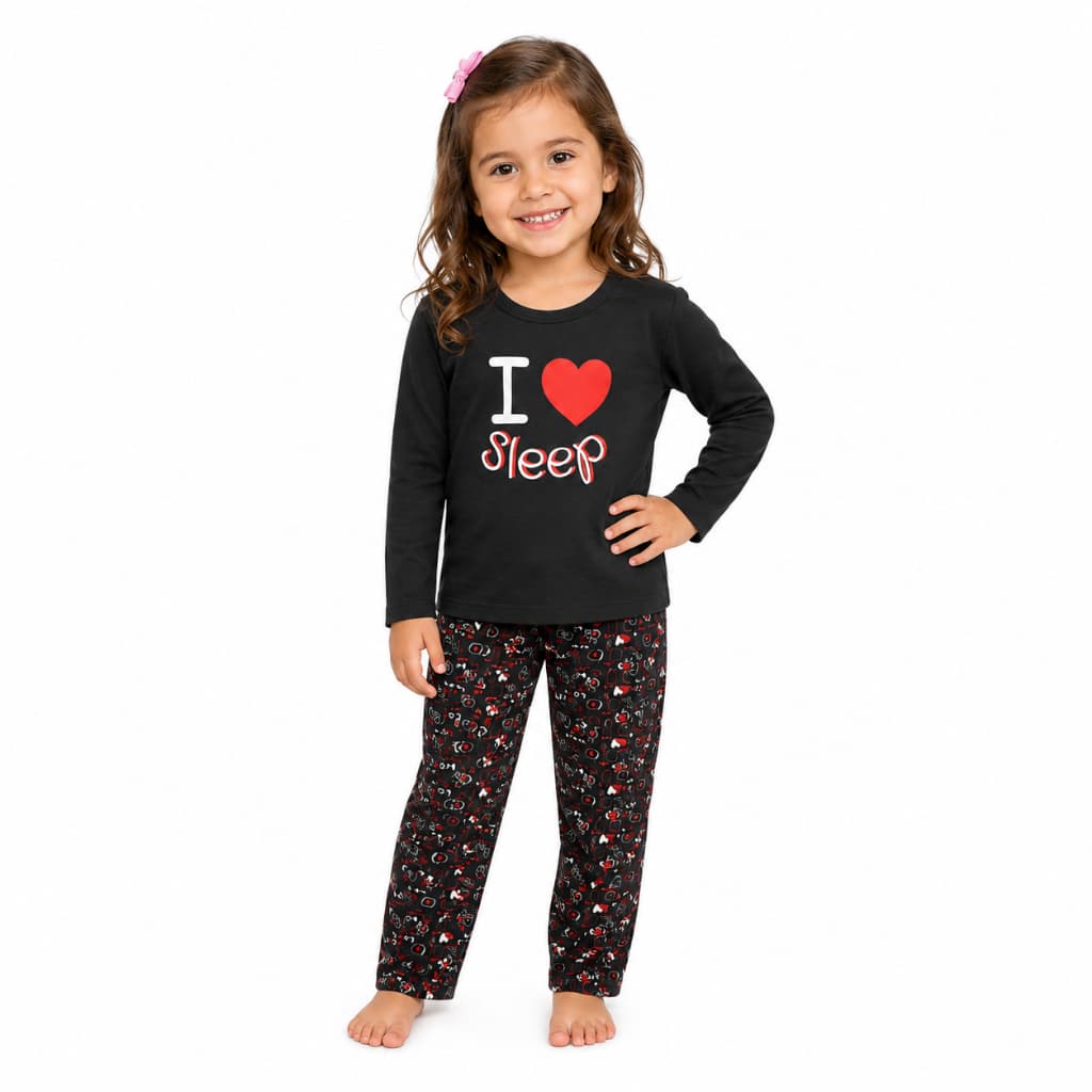 Pijama Infantil Feminino Longo Menina Malha PV Meia Estação 2 a 8 Anos