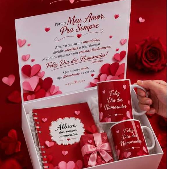 Kit Dia dos Namorados Personalizado com Caixa Cartonada - Presente Romântico