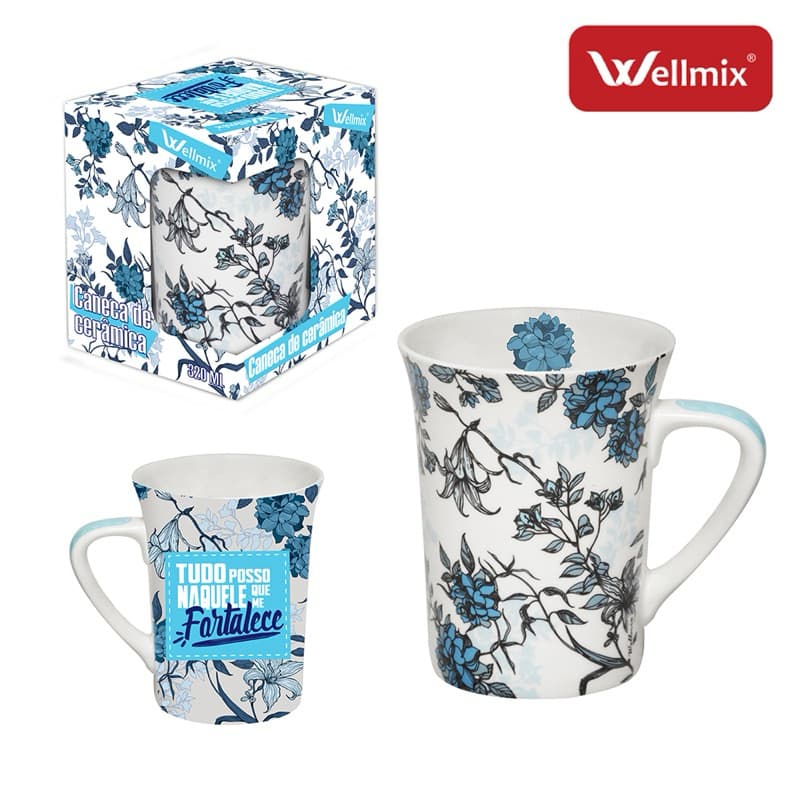 CANECA DE PORCELANA MUDDY FLORES FRASE 300ML
