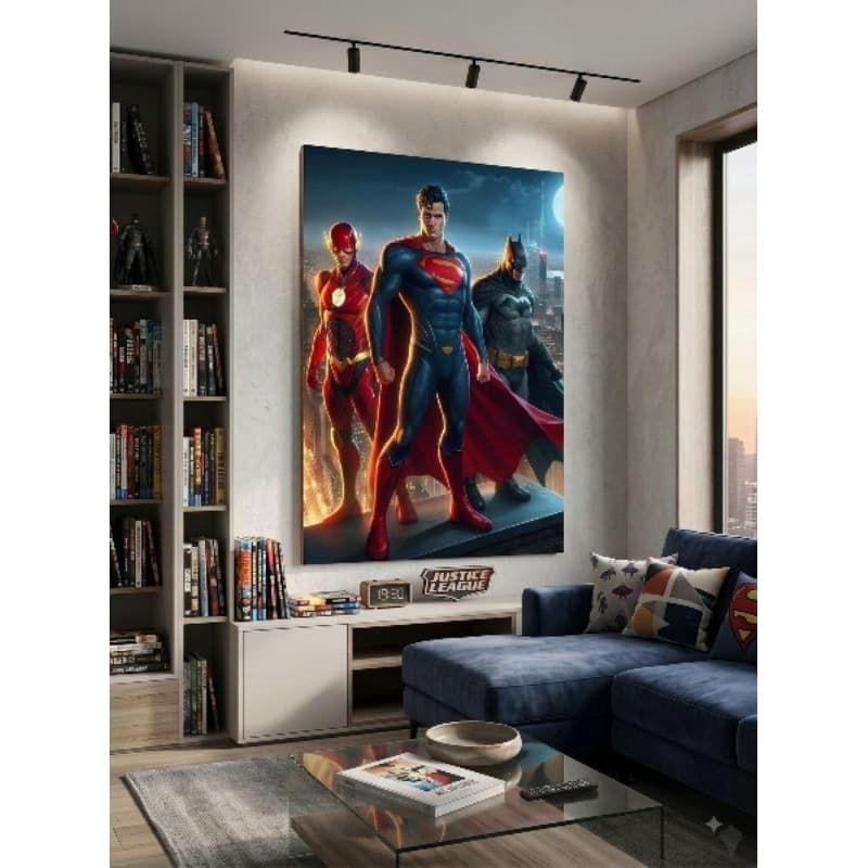 quadro decorativo 80x60cm parede sala quarto liga justiça heróis Batman Superman flash a venda
