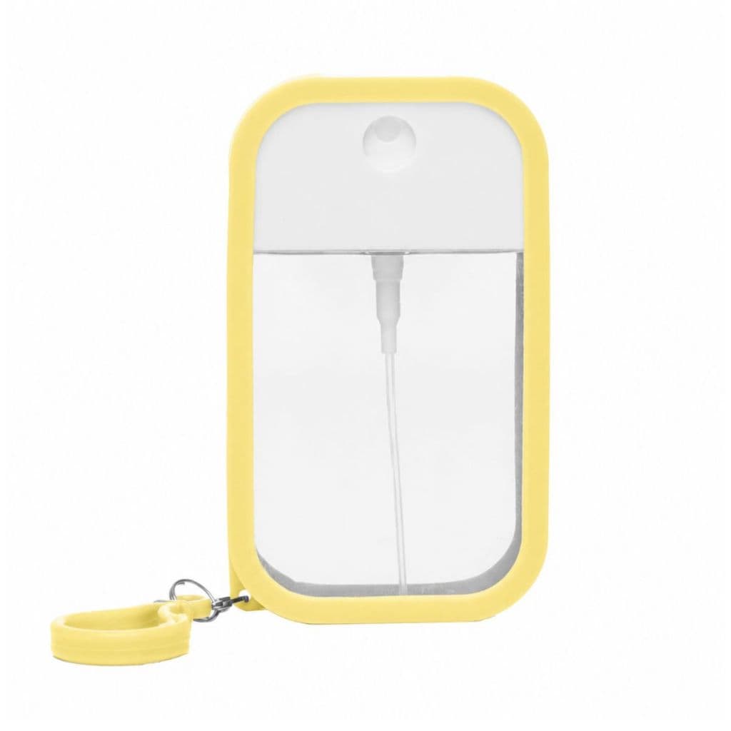 Frasco Spray Portátil Macaron Cartão com Capa de Silicone e Gancho Inferior - Amarelo
