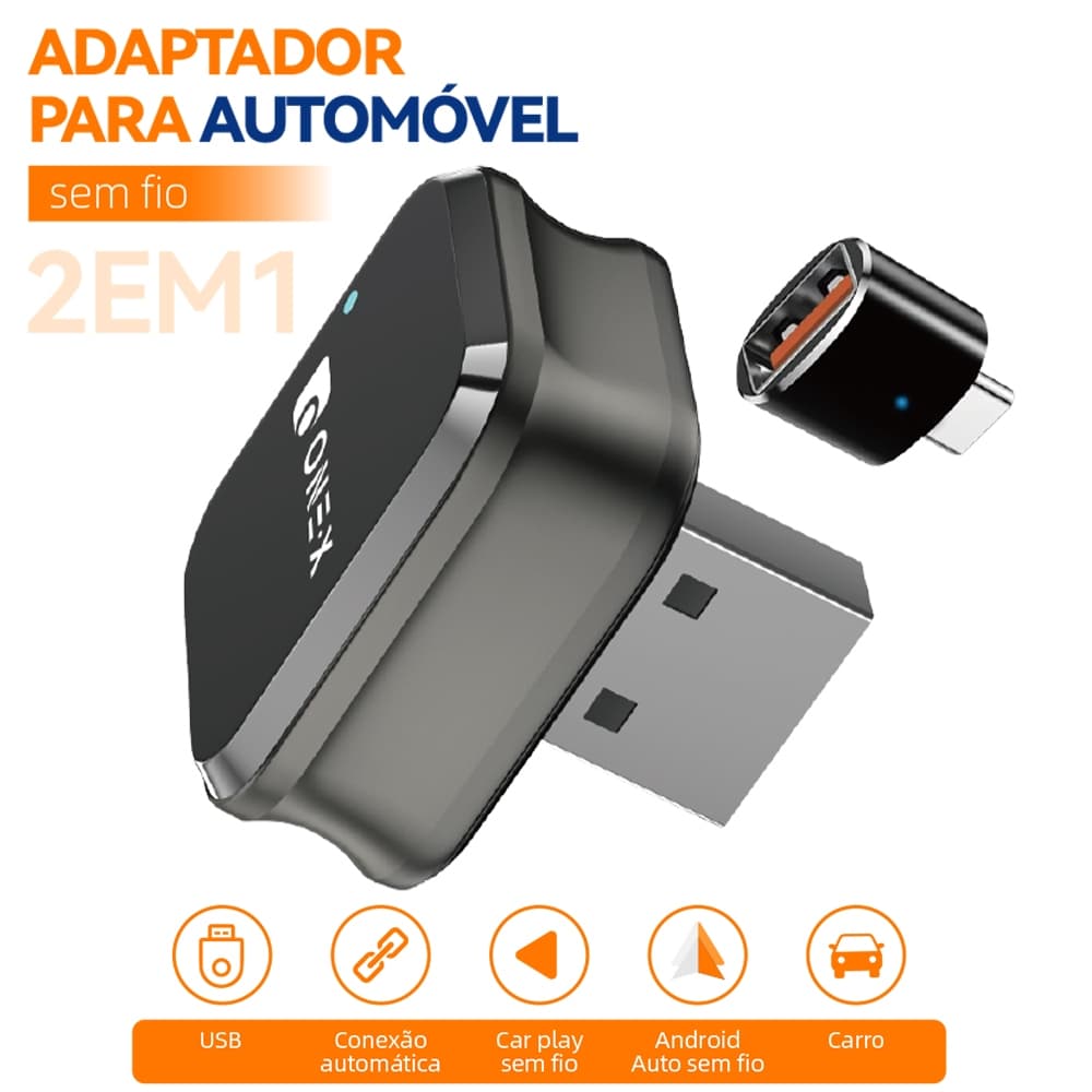 Adaptador para automovel Dongle CarPlay Sem Fio Bluetooth 5.4 Wi-Fi 5.8G para Carro