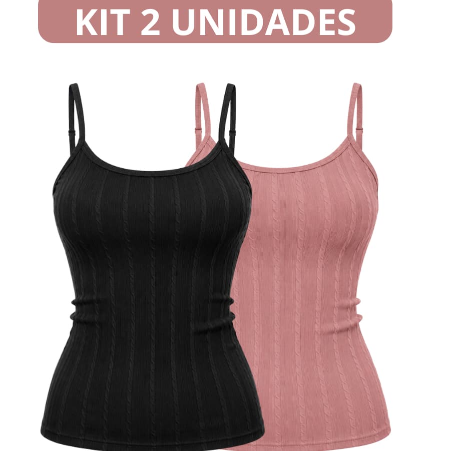 Kit 2 Blusa Feminina Regata Ribana Premium com Bojo