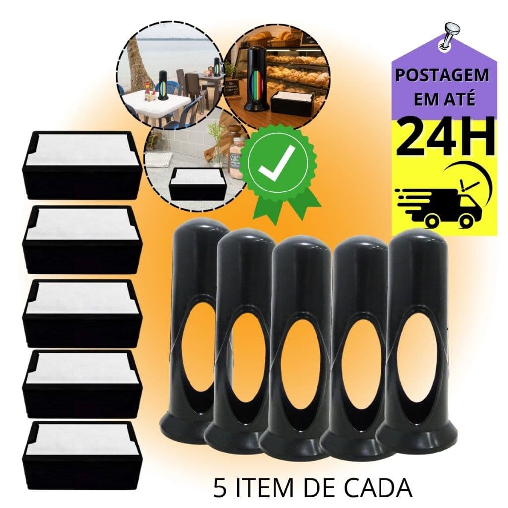 Kit Lanchonete Com 5 Porta Guardanapo Deitado + 5 Porta Canudo Prático e Completo Bar Restaurante