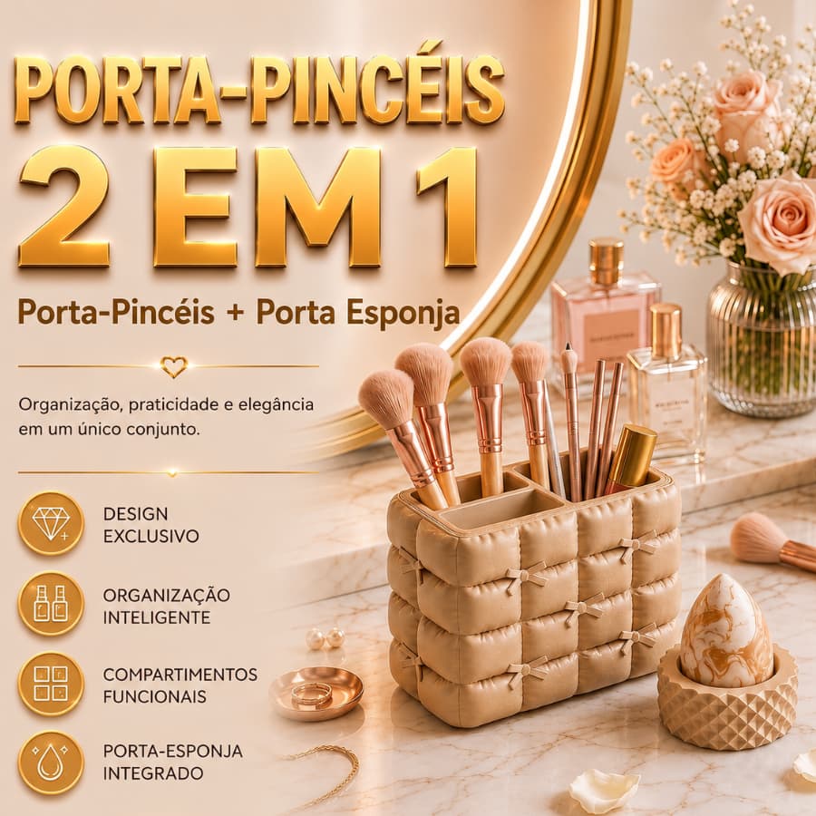 Porta Pincéis Estilo Luxo para Namoradas e Organizador Premium com suporte Esponja para Presente Elegante P/ Penteadeira