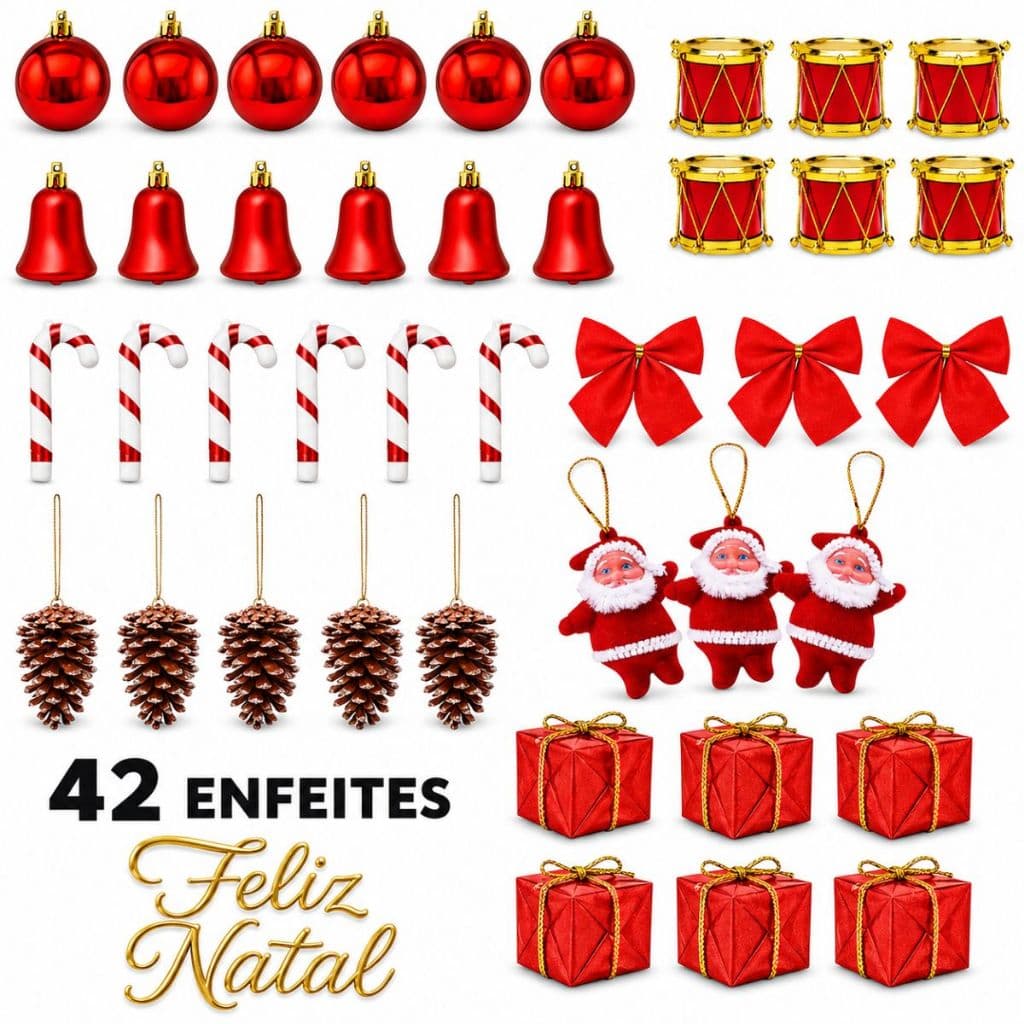 Kit 42 Enfeites Pendente Arvore De Natal Decorada Completa Feliz Natal 2027 Kit Completo