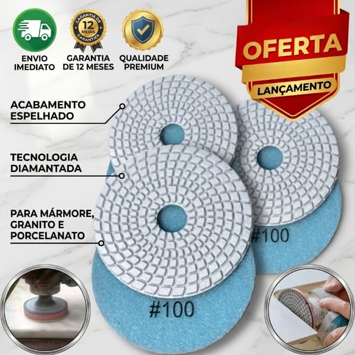 KIT 3 Lixa Diamantada Brilho d Agua Grão 100 Para Mármore Granito Porcelanato Granilite Marmoraria
