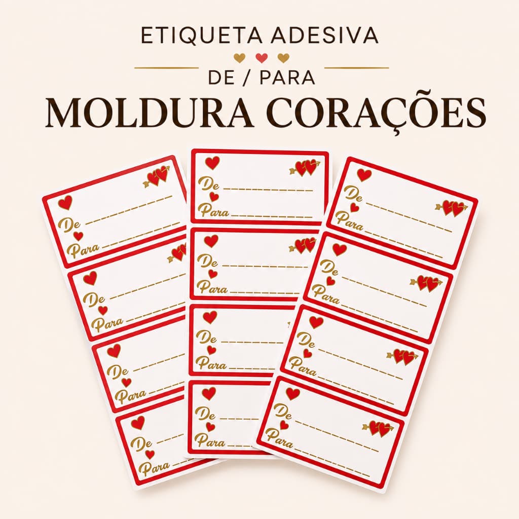Etiquetas Adesivas De/Para - moldura corações - Presente e embalagens