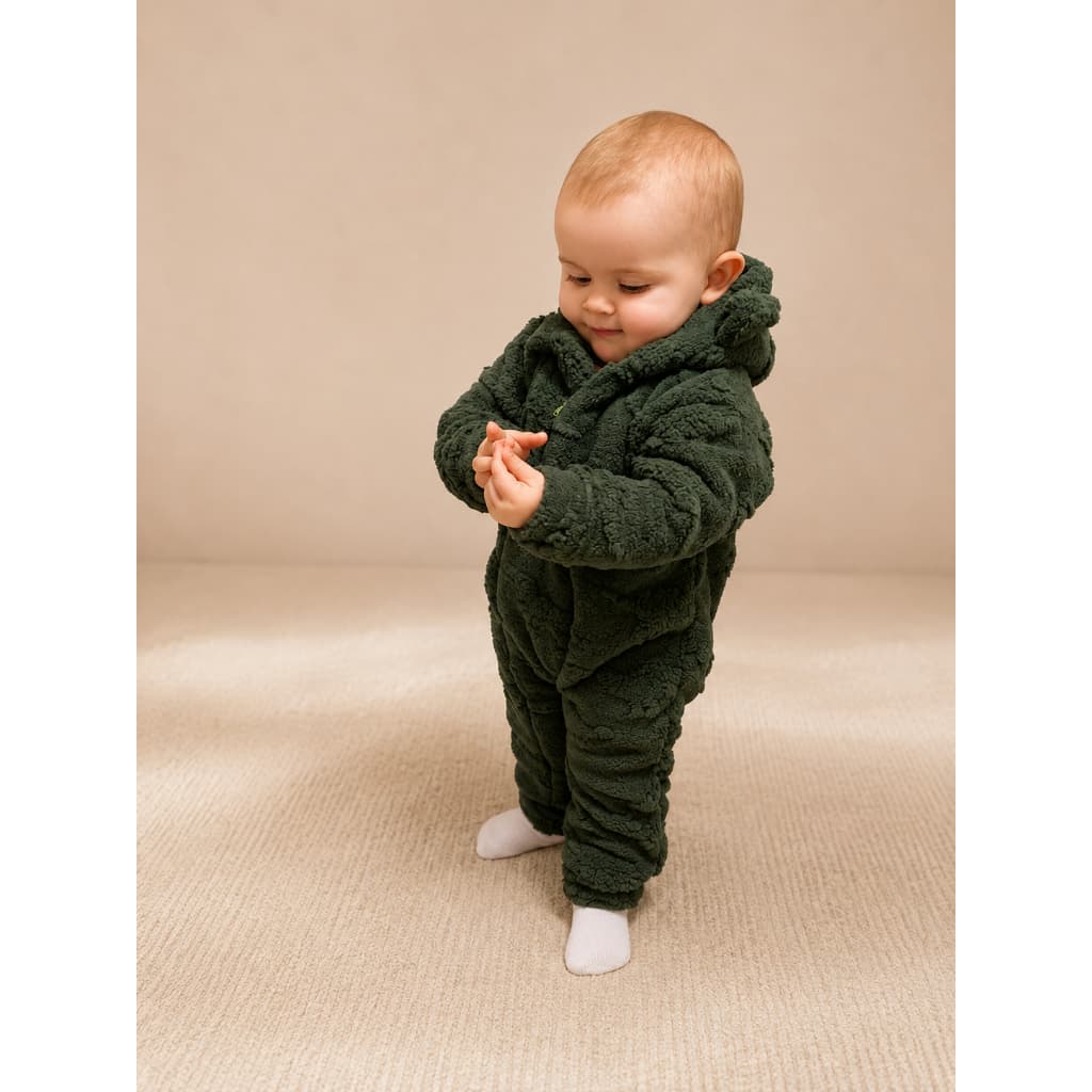 Macacão Infantil Bebê Peluciado Roupa de Frio Verde Militar