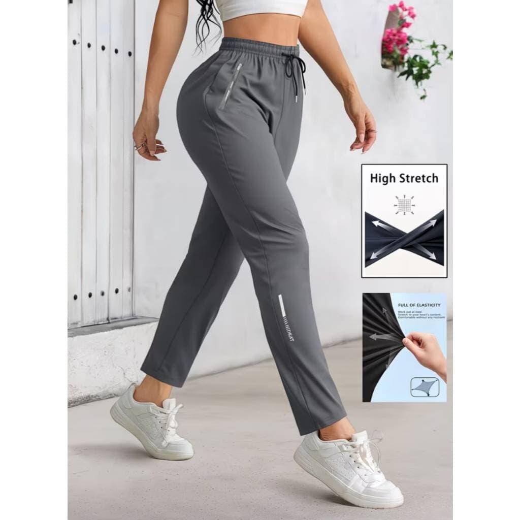 Calça Feminina slim fit treino malha elástica cintura alta translucida