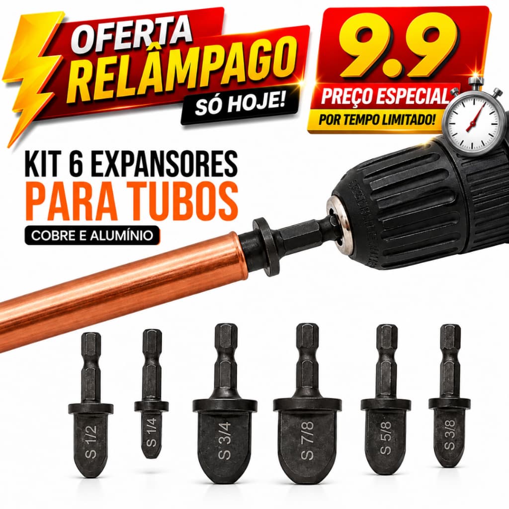 Kit 6 Brocas Alargador Expansor Cano Tubo De Cobre Alumínio Para Furadeira Refrigeração Ar Condicionado