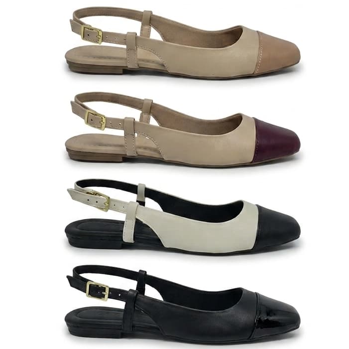Sapatilha Feminina Confortável Luxo Elegante Sapato Feminino Slingback Mocassim Bico Quadrado