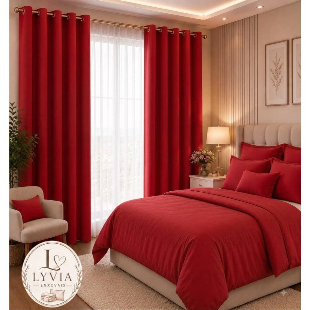 Cortina Roma Cor Vermelho 3.00m x 2.20m Para Sala e Quarto