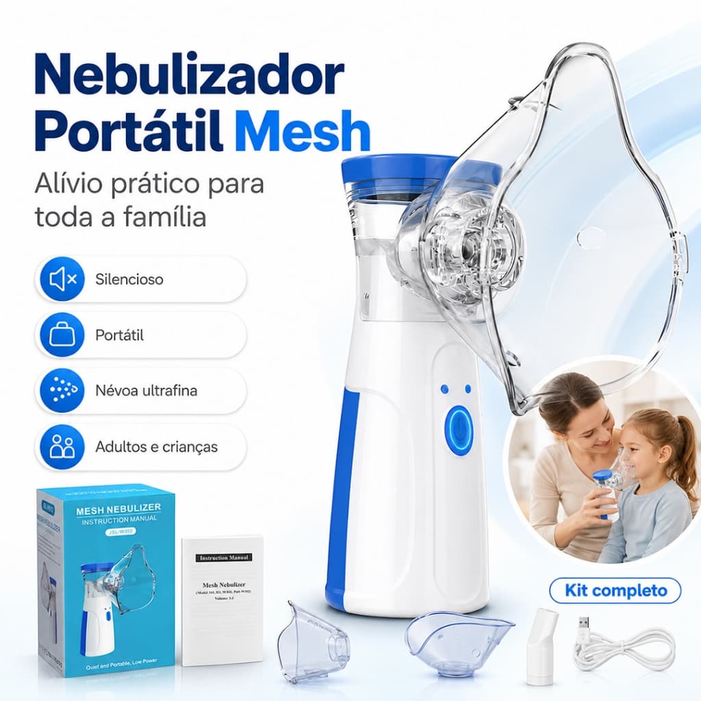Nebulizador Ultrassônico Portátil com Névoa Silenciosa e Ajustável para Adultos e Crianças - LM