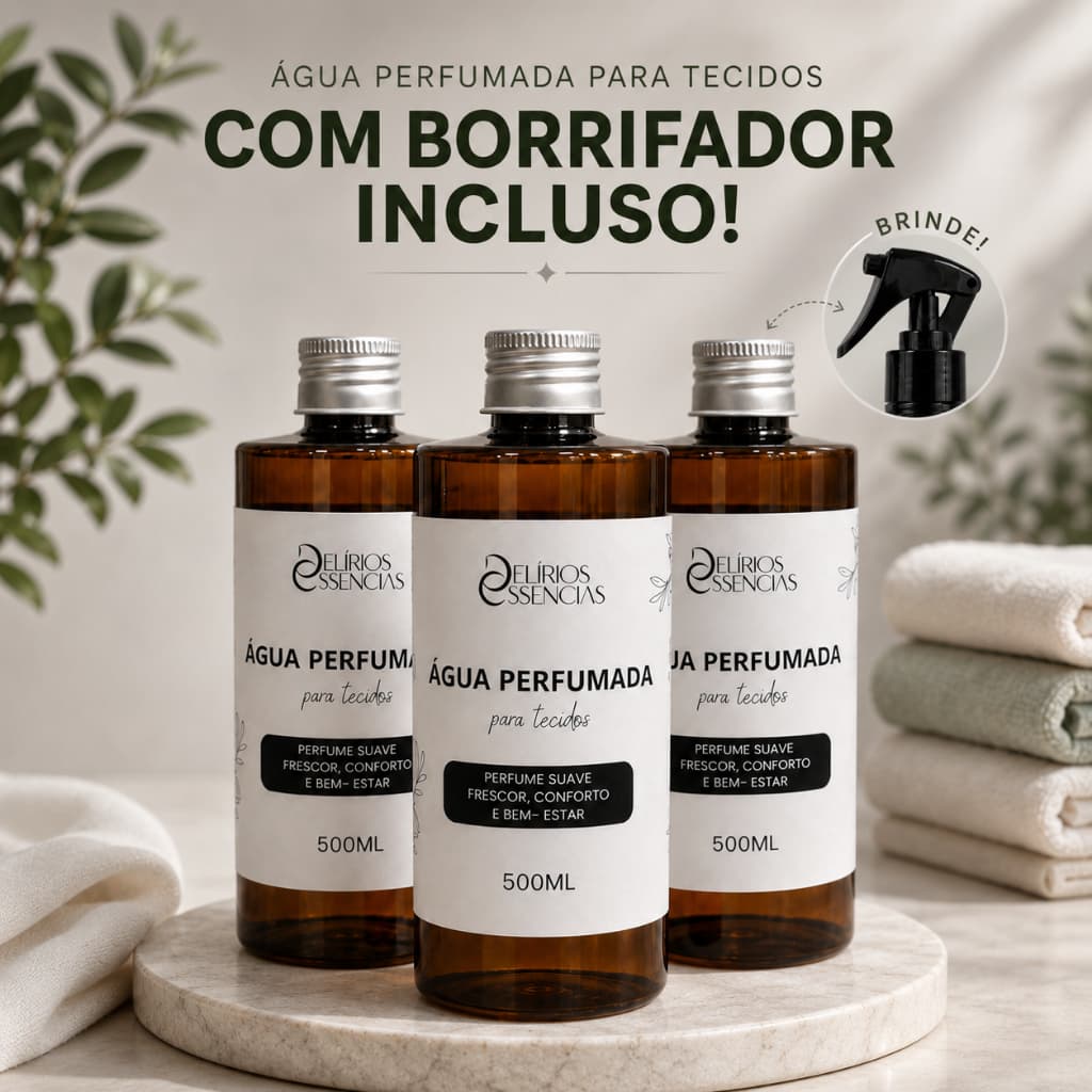 Água de Passar Cheiro de Roupa Limpa 500ml Spray Perfumado para Roupas, Lençóis, Sofás e Tecidos