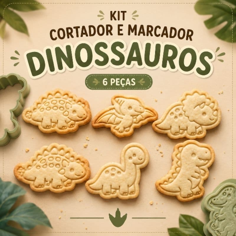 Kit com 6 cortadores e marcadores de dinossauros/kit com 6.