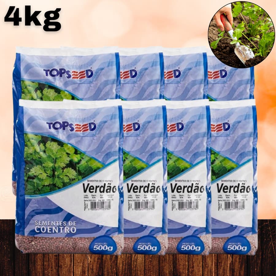 4Kg de Sementes de Coentro Verdão p/ plantio de hortas Natural aromáticos (08 Pcts 500g) - Topseed