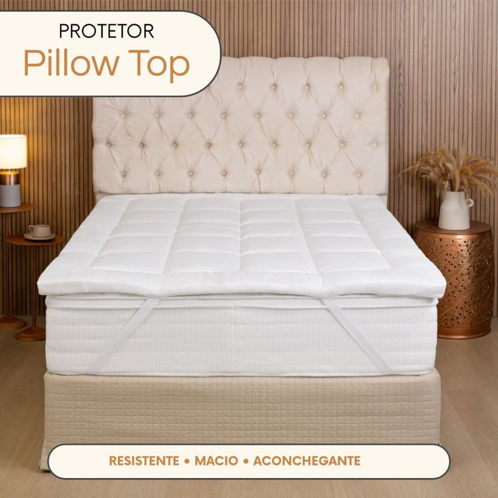 Pillow Top Protetor de Colchão Toque 200 Fios 5cm Espessura Fibra Siliconizada Com Elástico Solteiro Casal Queen King