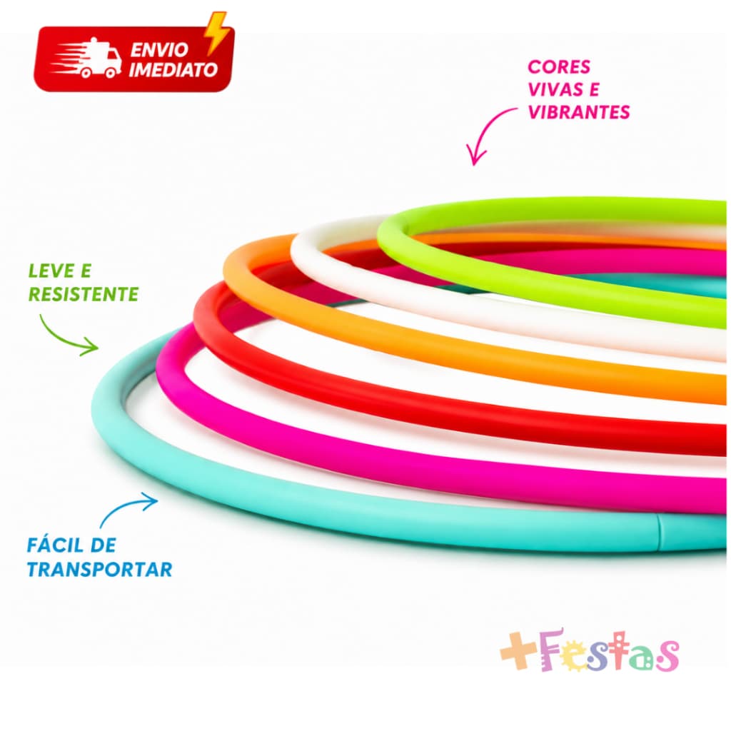 Kit 2/4/6/8/10 Und. Bambolê Infantil Colorido 60cm Recreação Esporte Atividade Brincadeira Gincana