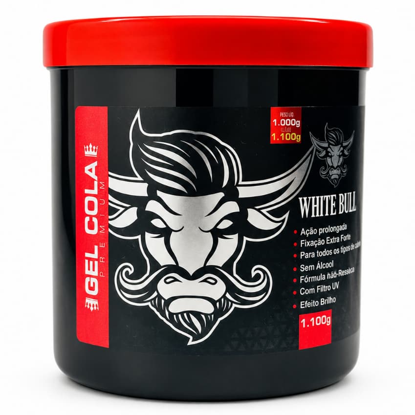 Gel Cola Extra Forte White Bull 1.1kg – Tranças, Baby Hair e Cachos 24h - Variação Kit 02 unidades
