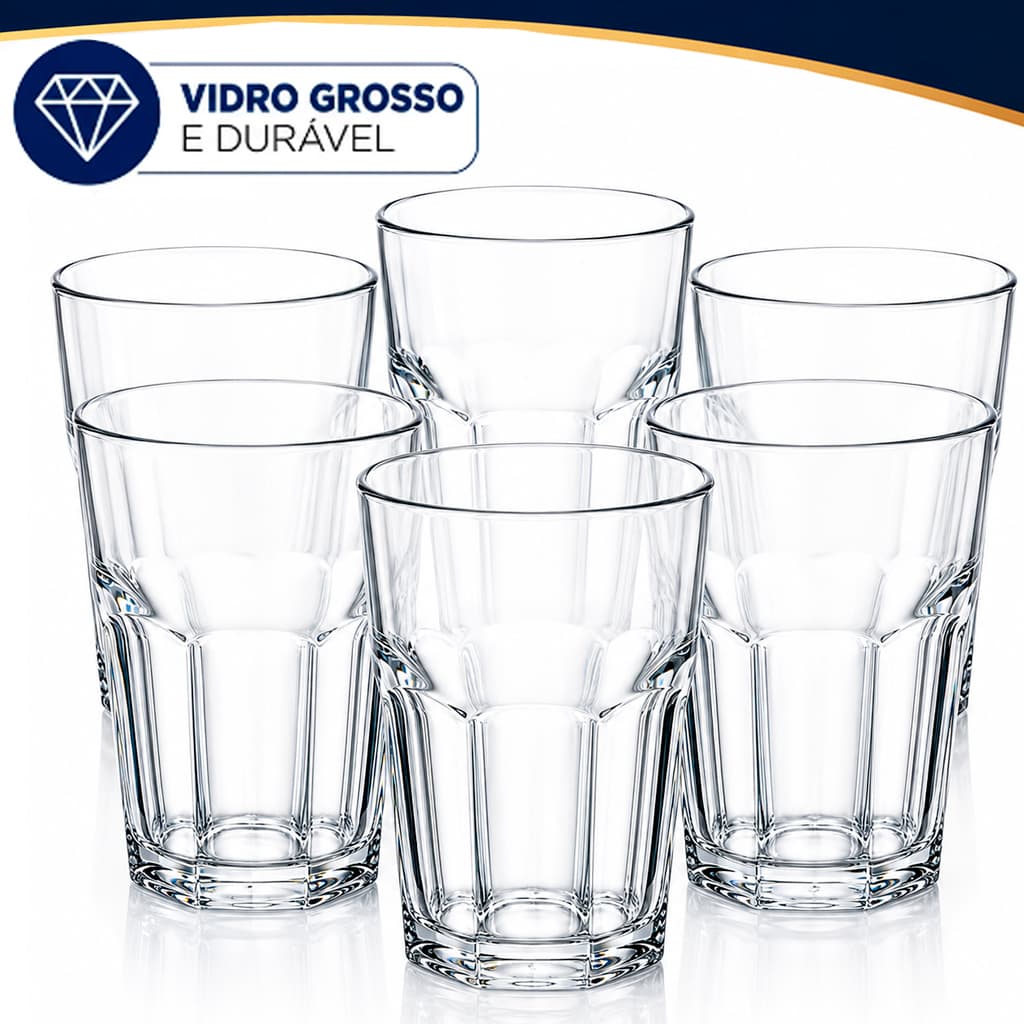Jogo 6 Copos Vidro Bela Flor 360ml Bristol Para Suco Água Drinks Vitaminas Copo Alto
