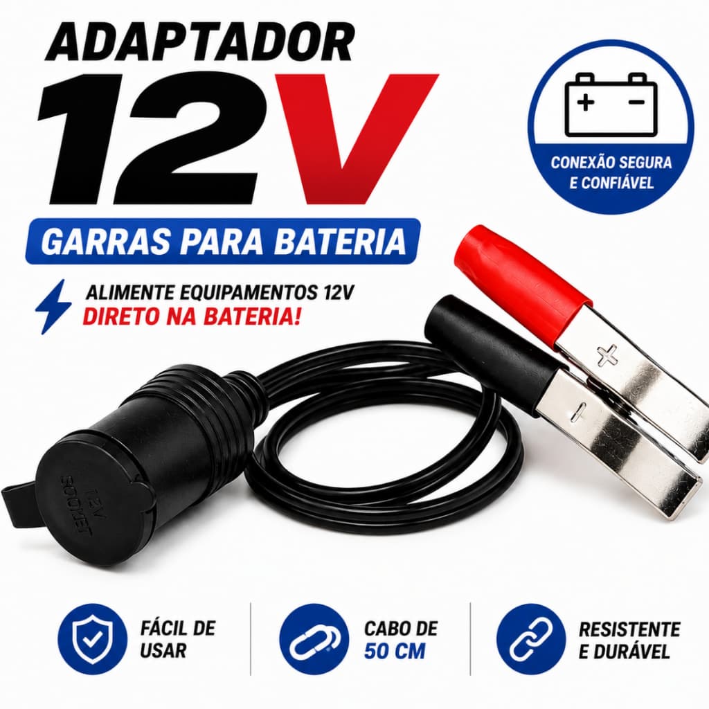 Adaptador 12v Cabo Elétrico Bateria Carro Garra Jacaré Acendedor Veicular