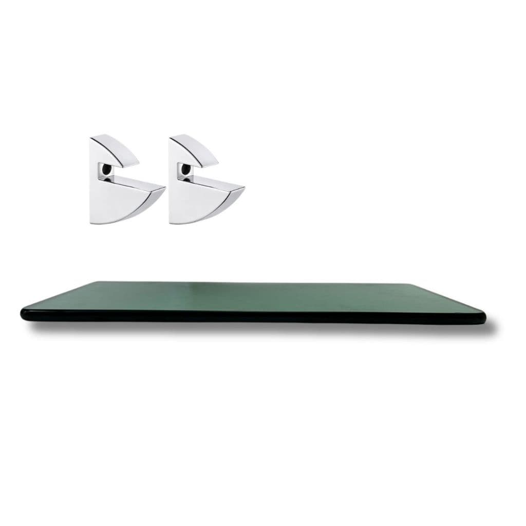 Prateleira Vidro Verde 80x15cm  8mm e Suporte Multi Uso Banheiro