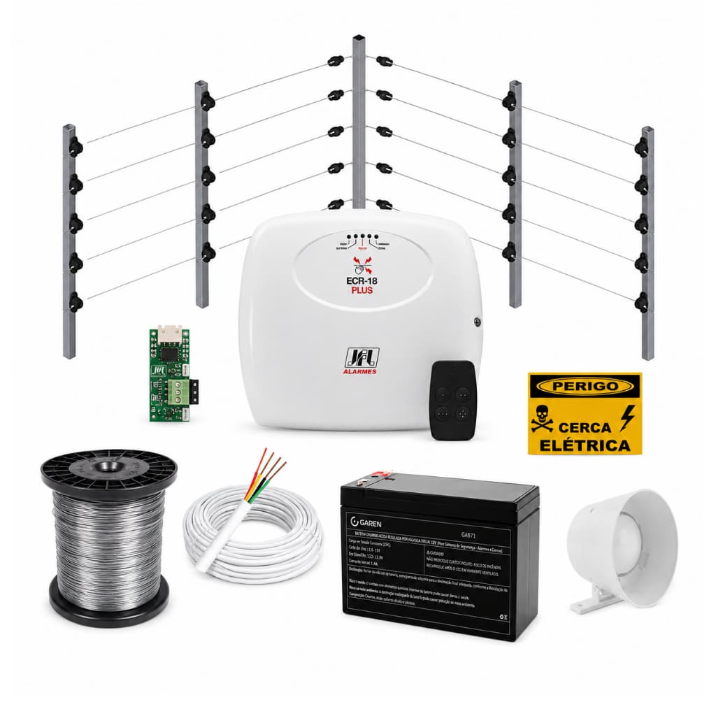 Kit Cerca Elétrica Completo para 50 Metros de Muro com Central JFL
