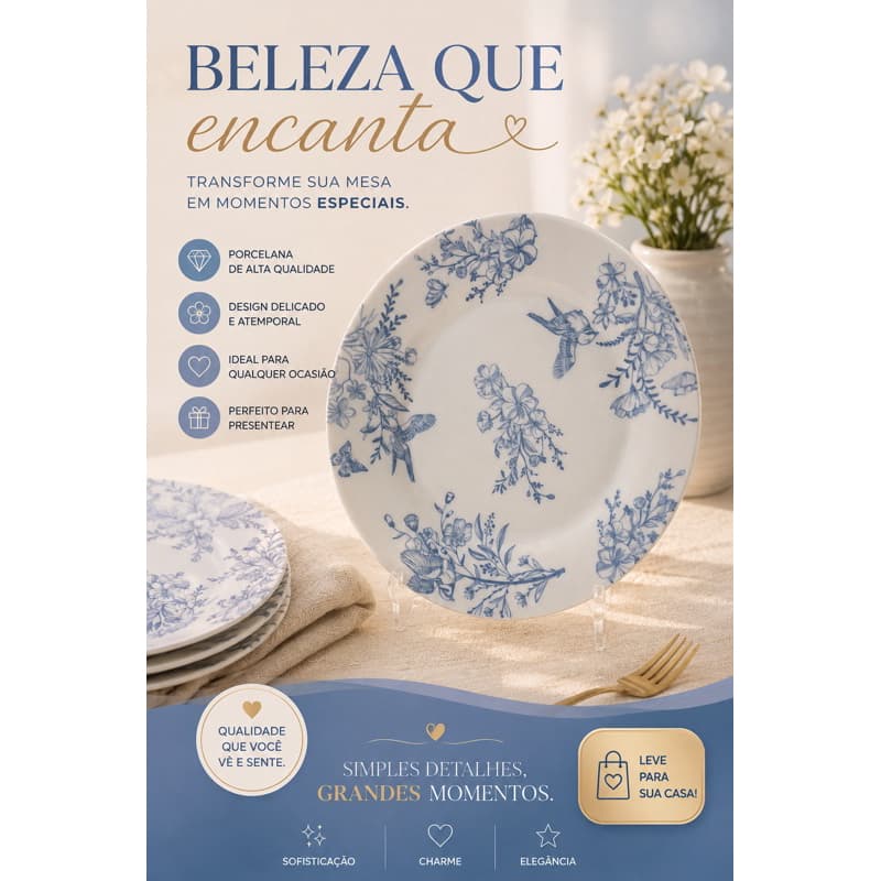 Prato de Cerâmica Pássaros – 20 cm Delicadeza e elegância