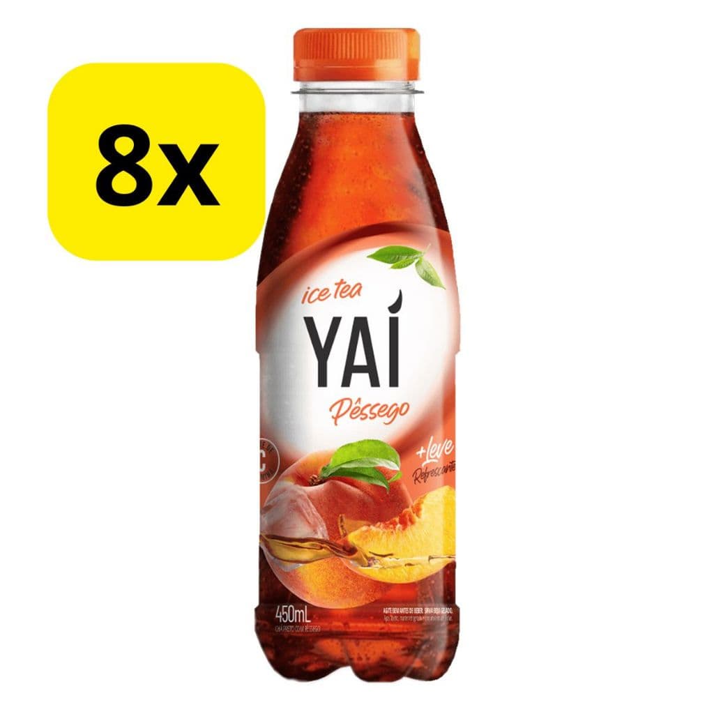 Pack com 8 Ice Tea Pêssego Zero Açúcar Yaí - 450ml cada