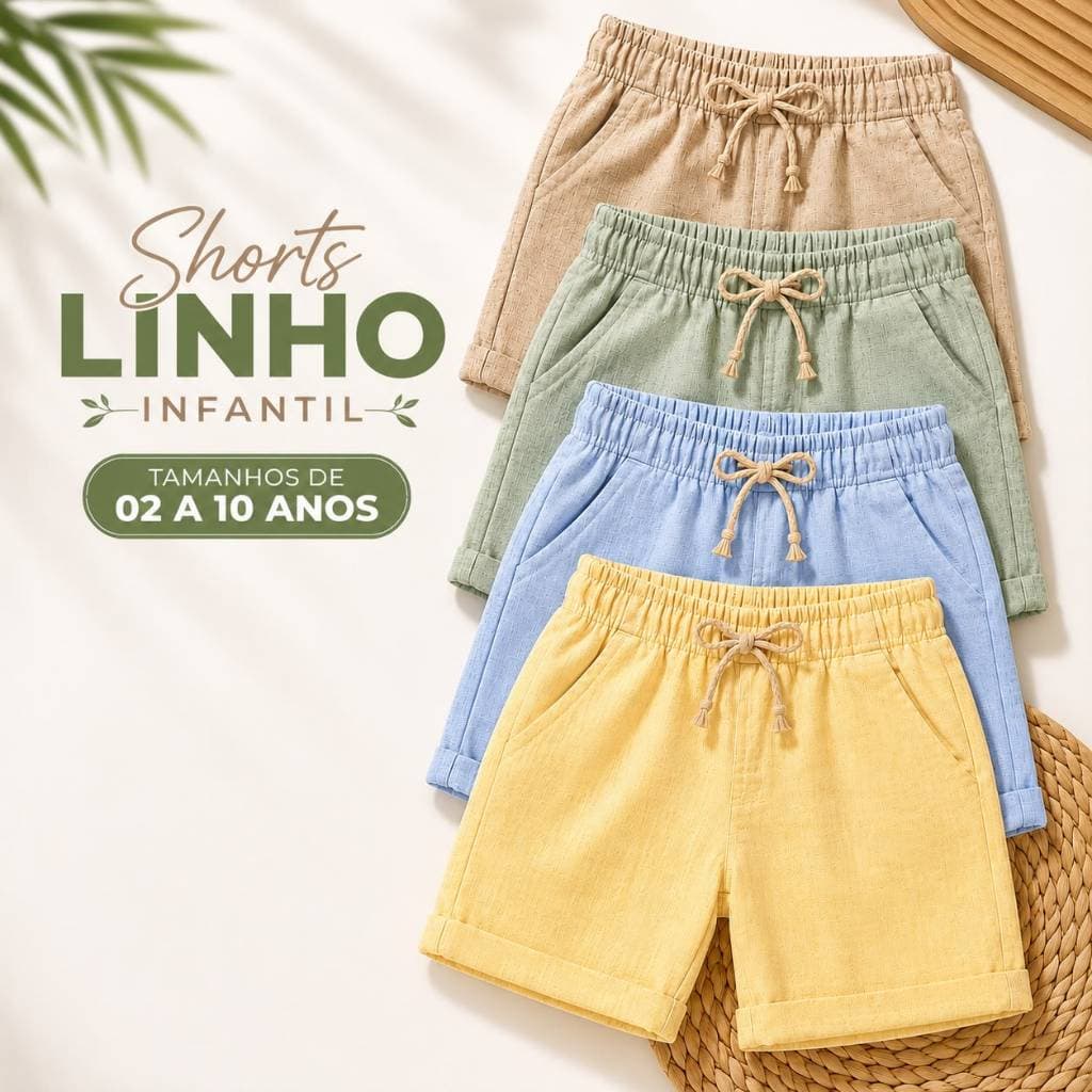 Shorts Bermuda Infantil Linho Masculino Tamanho 02 a 10 Anos Premium Luxo Mauricinho Envio Imediato