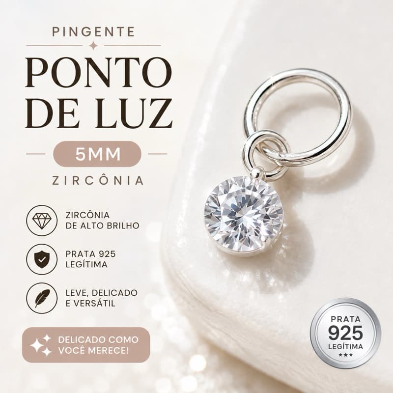 Pingente Redondo Ponto Luz 5mm em Zircônia - Prata 925 PGZ3