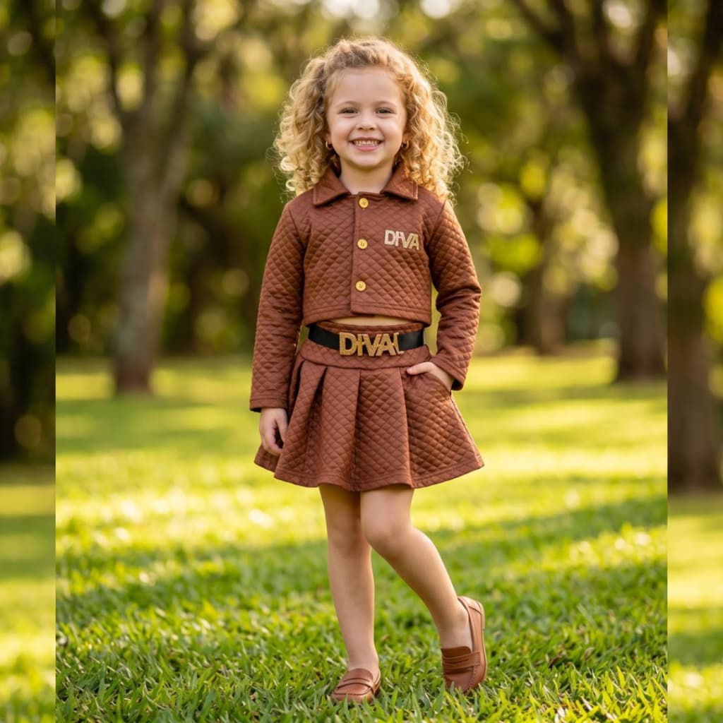 Conjunto Saia e jaquetinha Infantil Menina Inverno moda infantil Feminina look casual tamanho 4 estiloso blogueirinha